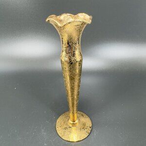 Glastonbury Lotus 22K Gold Gilded Glass Etched Floral Vase Bud Vase Vintage